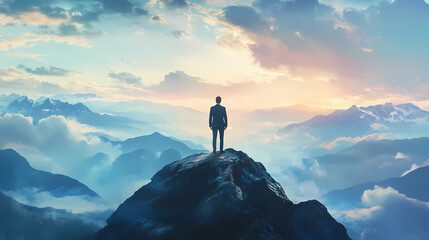 Wall Mural - man stands mountain