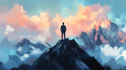Wall Mural - man stands mountain