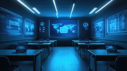 Poster - Modern Classroom with Digital Displays and High-Tech Equipment