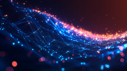 Wall Mural - Abstract wireframe tunnel with glowing edges, top view, portraying interconnectedness, digital tone, triadic color scheme. Pinnacle. Illustration