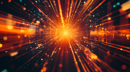 Wall Mural - Abstract wireframe tunnel with glowing edges, top view, portraying interconnectedness, digital tone, triadic color scheme. Pinnacle. Illustration