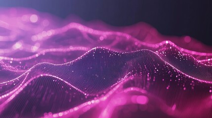 Poster - Abstract Digital Waves with Glowing Particles in Pink Colors