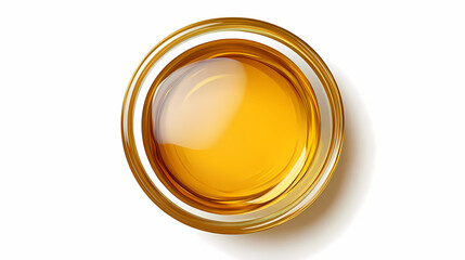 Wall Mural - Almond oil in a glass bowl on white background, top view. Pinnacle. Illustration