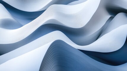 Poster - Abstract Blue Waves of Smooth Curved Patterns in Soft Light