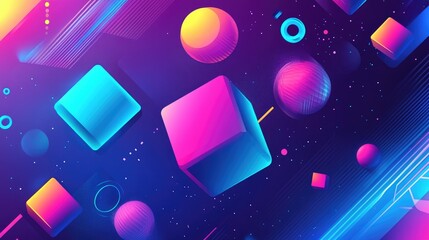 Poster - Colorful Geometric Shapes in Space with Vibrant Lighting Effects