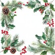 © YauheniB - Marco decorativo navideño con piñas, hojas y bayas rojas
