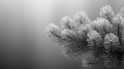 Wall Mural -   A monochromatic image of a pine tree branch, covered in snow on its upper and lower portions
