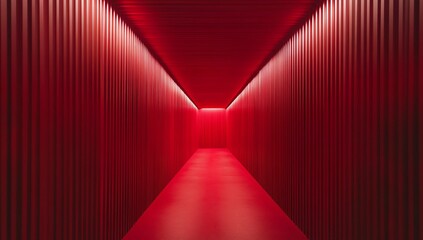 Poster - A long, narrow corridor illuminated in vibrant red light.