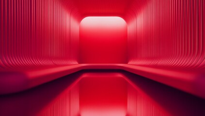 Poster - A futuristic, minimalistic red corridor with reflective surfaces.