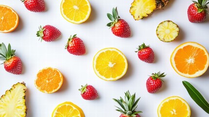 Aufkleber - Vibrant arrangement of tropical fruits showcasing freshness and color on a bright background. Generative AI
