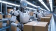 © Dream maker - Advanced robotics assembly line featuring humanoid robots packaging boxes in a modern warehouse setting