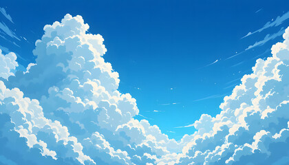 Vector blue sky clouds. Anime clean style. Background design