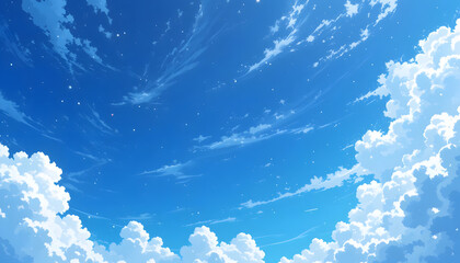 vector blue sky clouds. anime clean style. background design