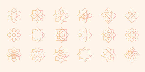 collection of arabic oriental floral vector elements. traditional golden arabesque icons, ornaments 