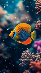 Poster - Vibrant Clownfish Swimming Amidst Colorful Coral Reefs Underwater : Generative AI