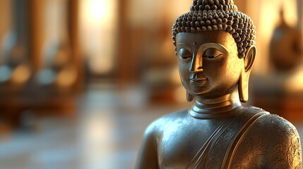 Aufkleber - Serene Golden Buddha Statue in Tranquil Buddhist Temple Setting : Generative AI