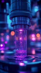 Poster - Futuristic Laboratory Vial with Purple Glowing Chemical Substance in High Tech Environment : Generative AI