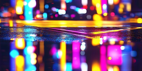 Poster - Urban Abstract Light Reflection in Wet City Street at Night : Generative AI
