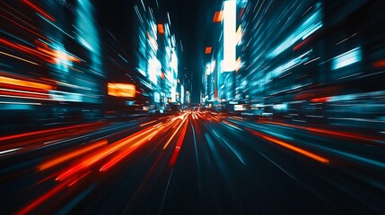 Poster - Energetic Neon-Lit City Streets with Fast Motion Blur : Generative AI