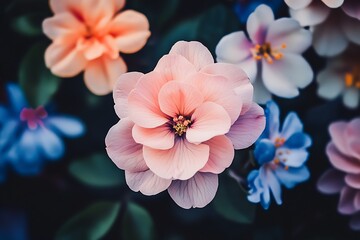 Canvas Print - Pastel Pink Flower Close-Up with Soft Focus and Blurred Blooms : Generative AI