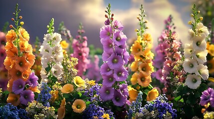 Poster - Serene Wildflower Field at Golden Hour with Diverse Flora : Generative AI