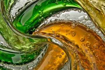 Poster - Macro photography showcasing a colorful liquid water splash and delicate bubbles