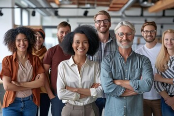 Wall Mural - Portrait of smiling diverse businesspeople standing with arms crossed in office