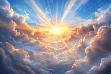 Wall Mural - A Vibrant Sunrise Over Soft Clouds Symbolizing Hope and Renewal During the Joyous Celebrations of Easter, A Time Filled with Beautiful Traditions and Shared Faith Among Families and Communities