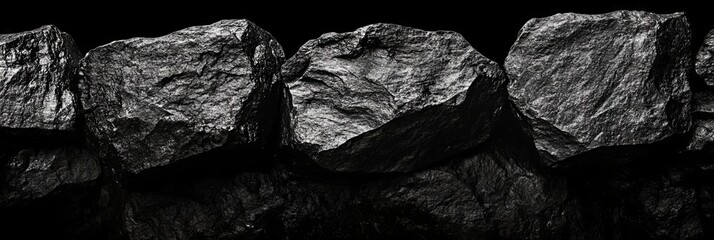 Poster - Black and White Rocks Texture: A Dramatic Stone Wall Image