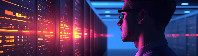 Poster - Data analysis action server room digital technology high-tech environment close-up viewpoint cybersecurity concept