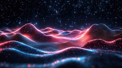 Poster - Dynamic light waves in cosmic landscape digital art futuristic environment abstract viewpoint