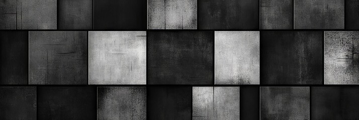Poster - Abstract Grayscale Square Pattern: A Monochromatic Composition of Textured Blocks