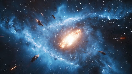 Wide blue nebula starry sky technology sci-fi background material. Lodestar. Illustration
