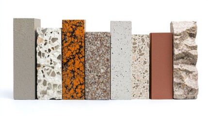 Poster - Assortment of various building material texture samples arranged in modern minimalist composition