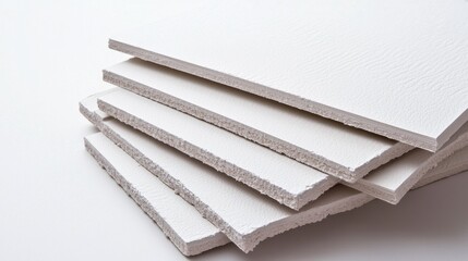 Poster - Stacked Layered Gypsum Drywall Panels in Neutral Tones for Modern Architectural and Interior Design
