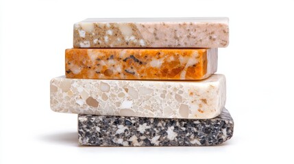 Poster - Stacked Marble and Granite Tiles in Neutral Tones Forming Geometric Patterns