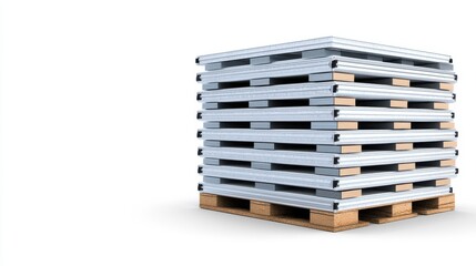 Poster - Neatly Stacked Wooden Pallets on Warehouse Floor in Minimalist Design