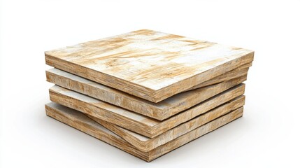 Poster - Stacked Wooden Blocks Forming Cube Shaped Structure on Plain Background