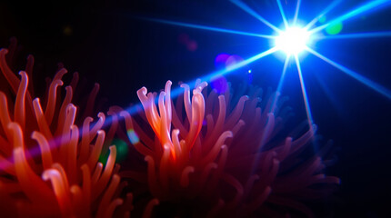Poster - Underwater Coral Reef Illuminated by Light Beam