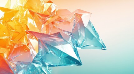 Poster - Abstract 3D shapes create bold contrasts with warm and cool colors in a luminous design. Generative AI
