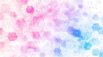 Wall Mural - geometric background with pink and blue connected lines and dots arranged in a crystalline hexagon p
