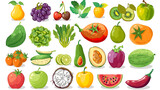 Fruits and vegetables collection. Illustration in flat style. Cute colorful vector illustration template with different types of fruits and vegetables fruits beatiful illustration