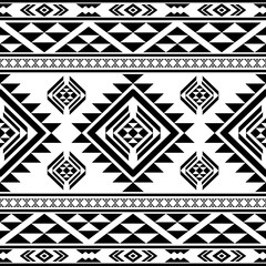 Wall Mural - Southwest Aztec geometric Native American Mexican Navajo tribal ethnic boho indian texture ornament seamless pattern fabric black and white design vector for woven textile printing blanket rug carpet 