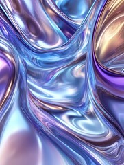 Poster - Vivid abstract 3D design with flowing shapes in soft hues of blue, purple, and gold during a contemporary art exploration. Generative AI