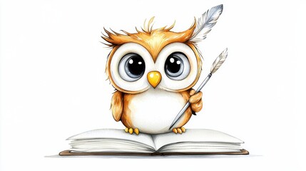  Cute Cartoon Owl Reading Book for Education and Learning