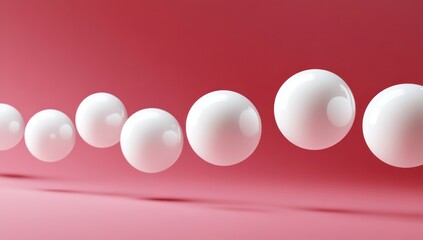 Poster - White spheres floating on pink background.