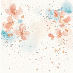 Wall Mural - A soft floral watercolor illustration with delicate cherry blossoms in pastel pinks and whites, surrounded by faint green leaves and golden speckles, creating a tranquil and elegant design on 