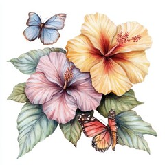 Wall Mural - A painting of a flower with a butterfly on it