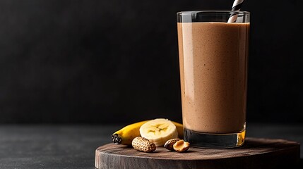 Poster - Creamy peanut butter banana smoothie in a glass.