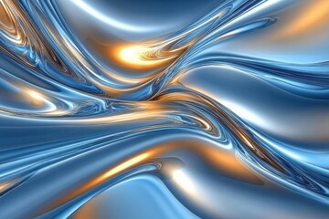 Poster - Intricate patterns of flowing metallic blue and gold create mesmerizing abstract 3D artwork. Generative AI